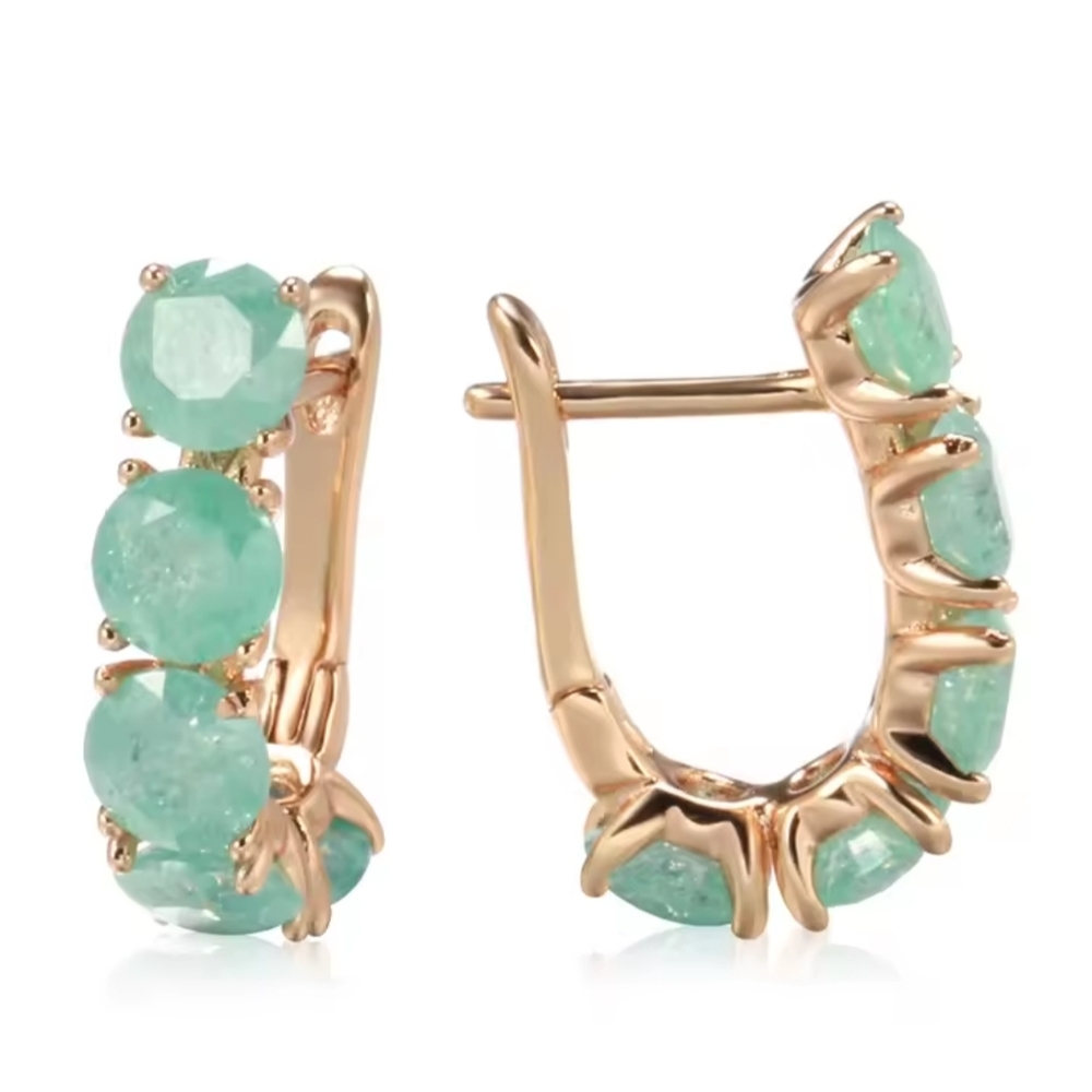 18 KT Gold Over RG Green Hoop Earrings - Picture 1 of 2